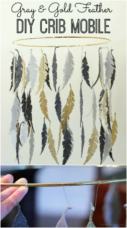 Gray And Gold Feather Crib Mobile