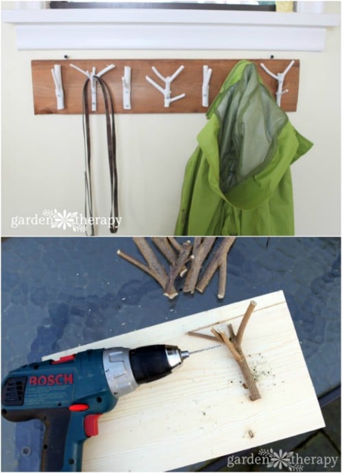 DIY Upcycled Twig And Stick Coat Rack