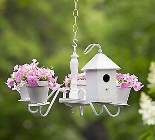 Upcycled Chandelier Birdhouse Planter