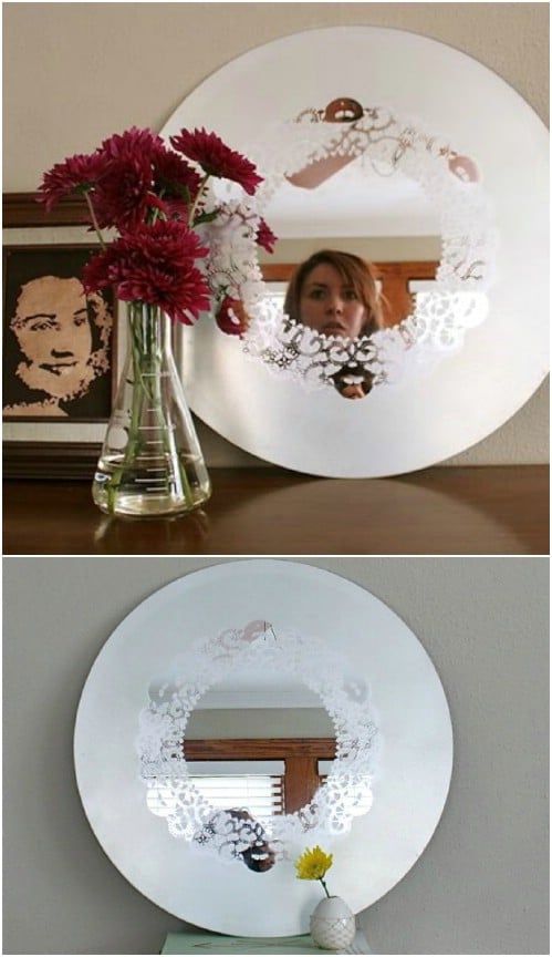 DIY Frosted Glass Doily Mirror