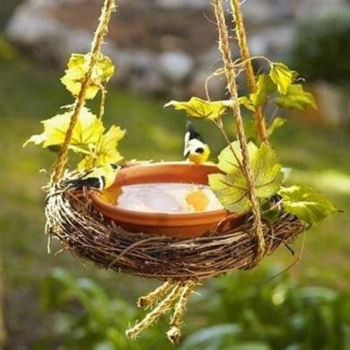 Grapevine Wreath Hanging Bird Bath