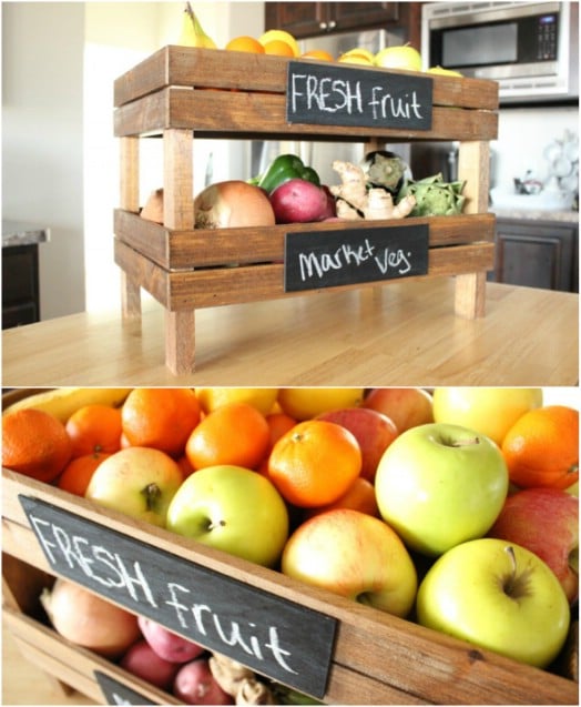 2 Tier Wooden Vegetable Food Apple Fruit Storage Box Kitchen Crate Rack Wheels 