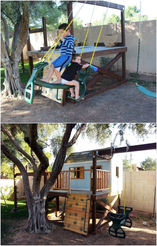 DIY Plywood Deck Swing Set