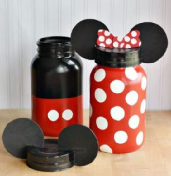 Upcycled Mason Jar Mickey And Minnie Banks
