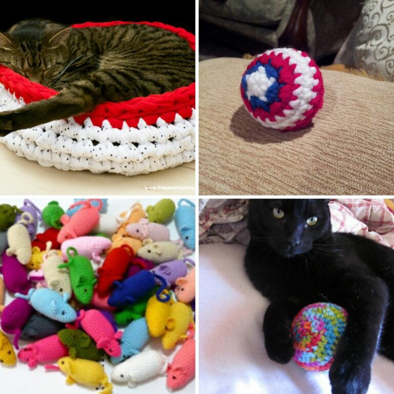 Crochet cat toy collage
