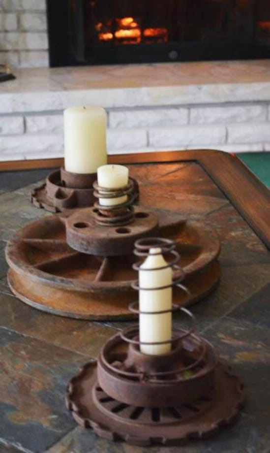 Repurposed Tractor Part Candle Holders