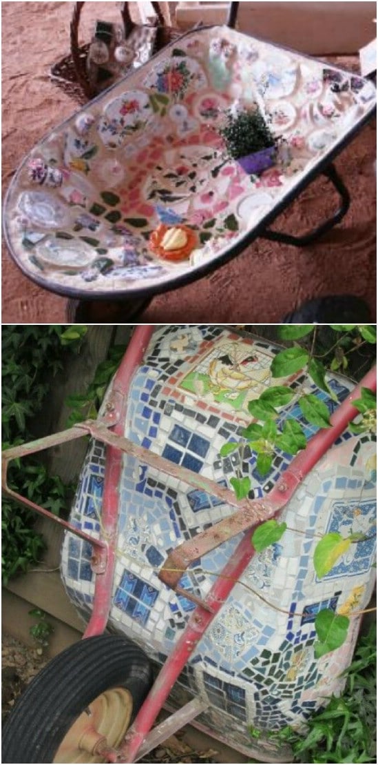 DIY Mosaic Wheelbarrow Garden Décor