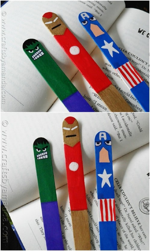 DIY Craft Stick Superhero Bookmarks