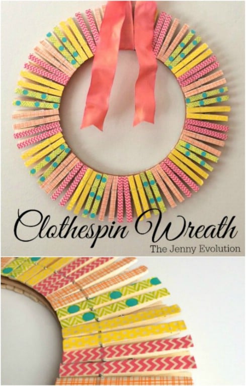 Colorful DIY Clothespin Wreath