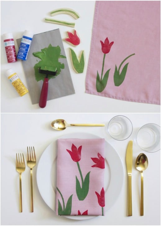 Cute Block Print Tulip Napkin