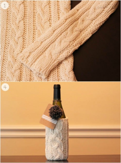 Repurposed Sweater Wine Bottle Cozy