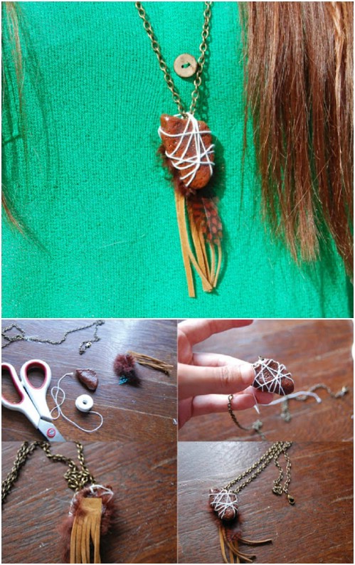 DIY Leather And Stone Necklace