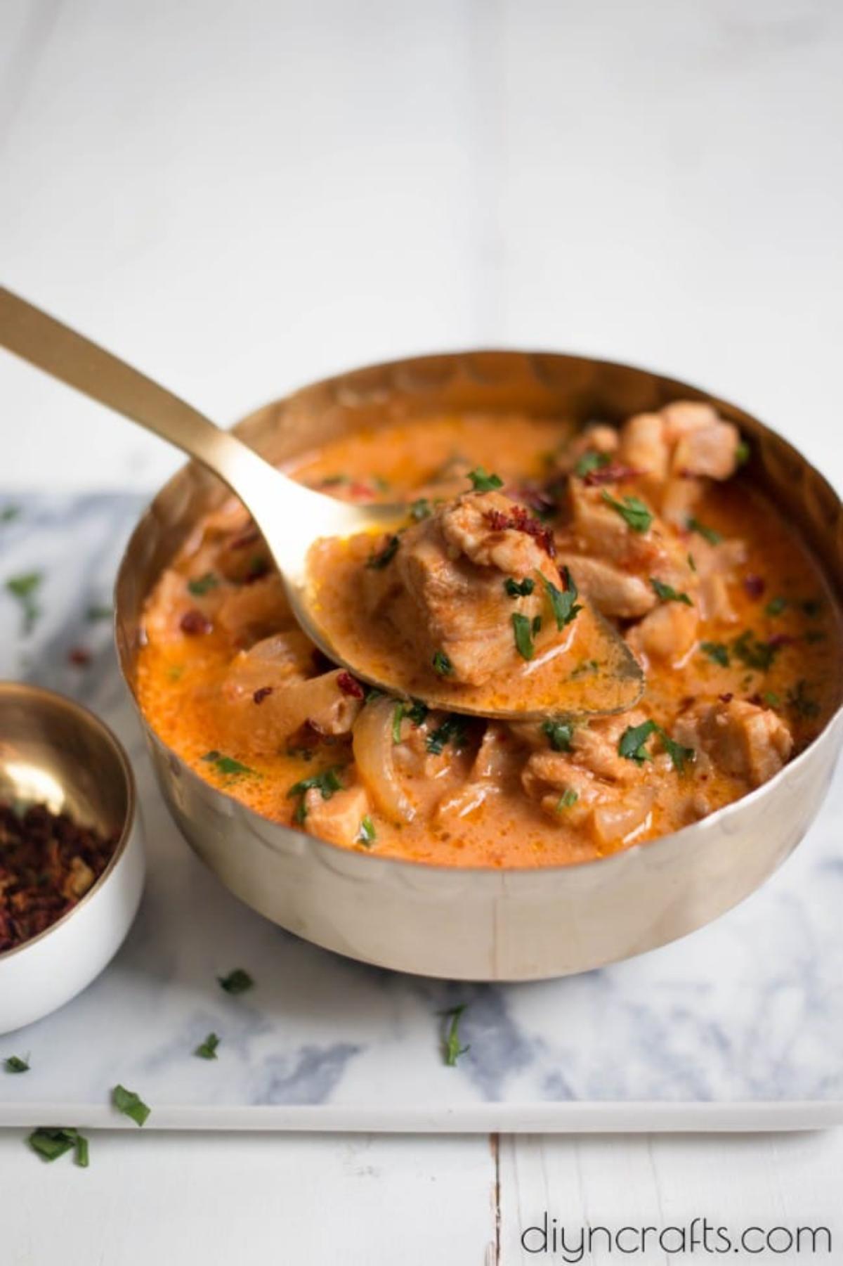 Finished butter chicken meal.