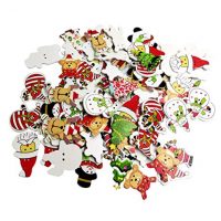Jili Online 100 Pieces Mixed Christmas Tree Elk Snowman Santa Claus 2 Holes Wood Wooden Buttons Embellishments DIY Card Crafts