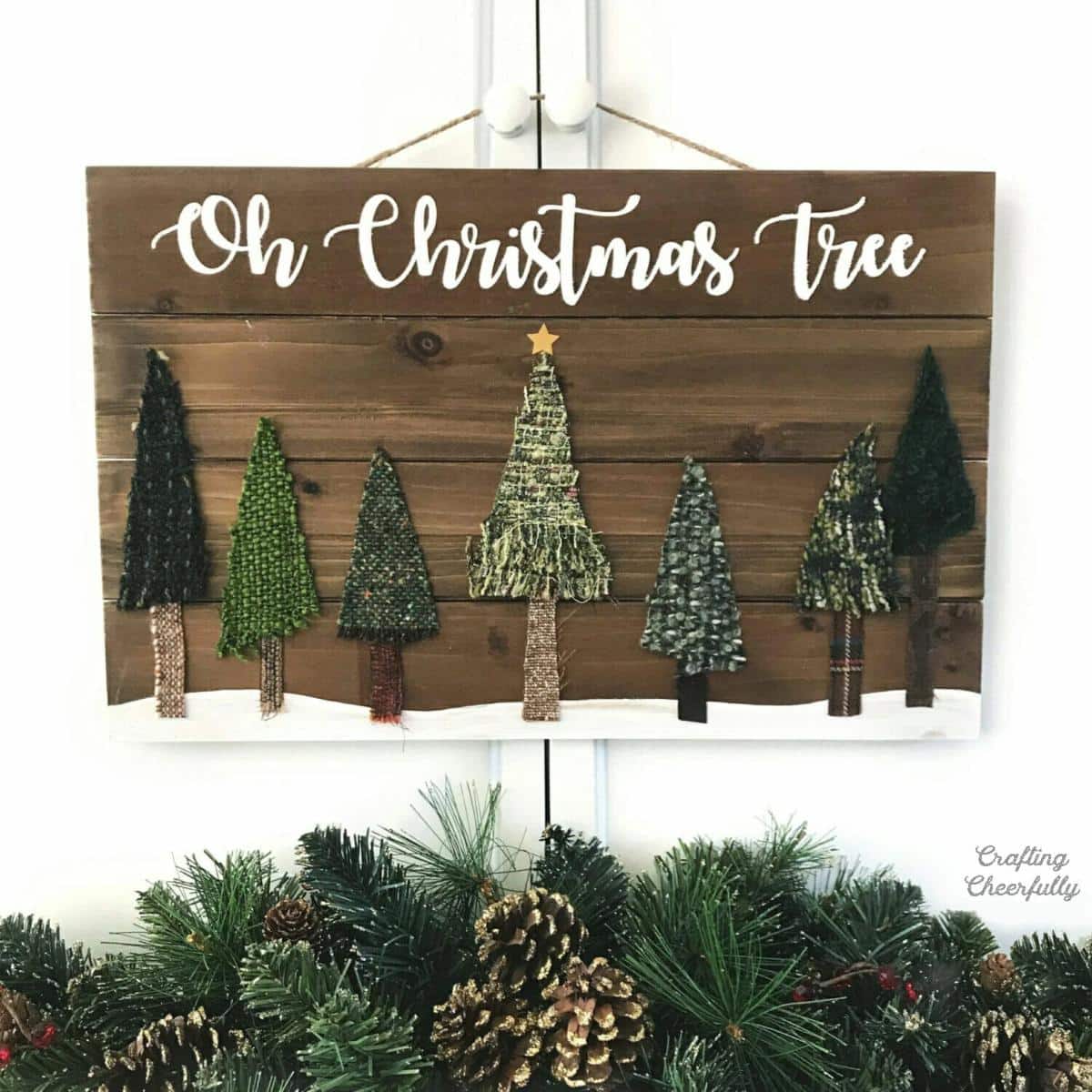 Scrap Fabric Oh Christmas Tree Wooden Sign