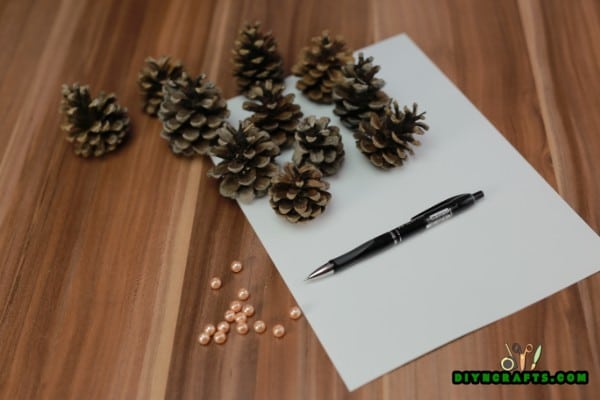 Supplies needed for the pinecone Christmas tree.