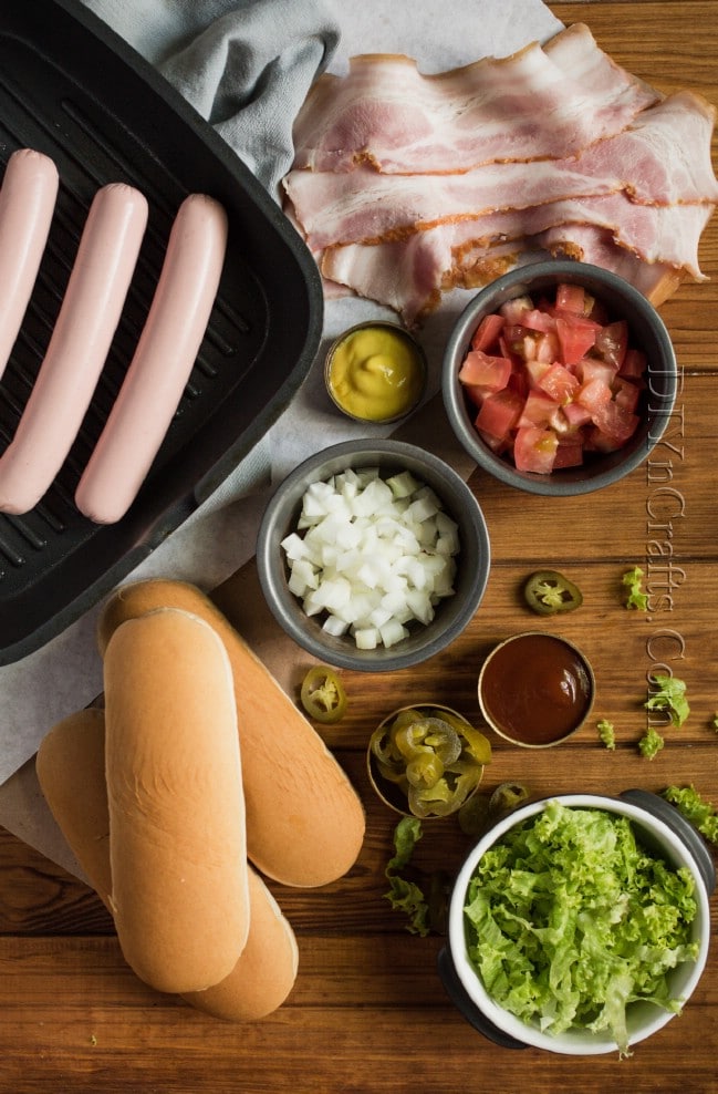 Ingredients for Bacon Wrapped Hot dog