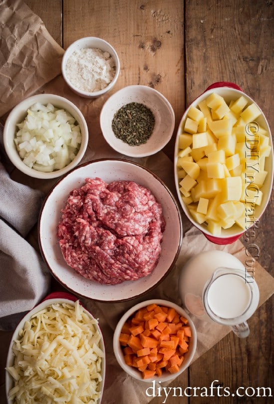 Ingredients for the cheeseburger soup.