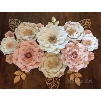 13 pc Blush, White and Gold Giant Paper Flowers