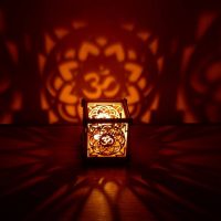 OM Lotus flower wooden tea light