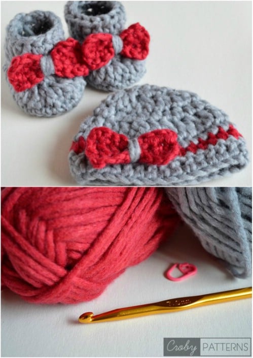 Crochet Baby Beanie With Matching Booties