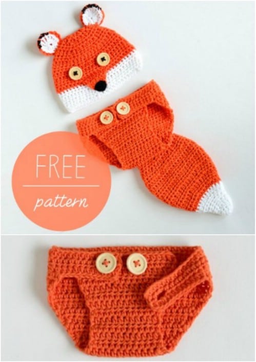 Cute Fox Crochet Hat And Diaper Cover Set