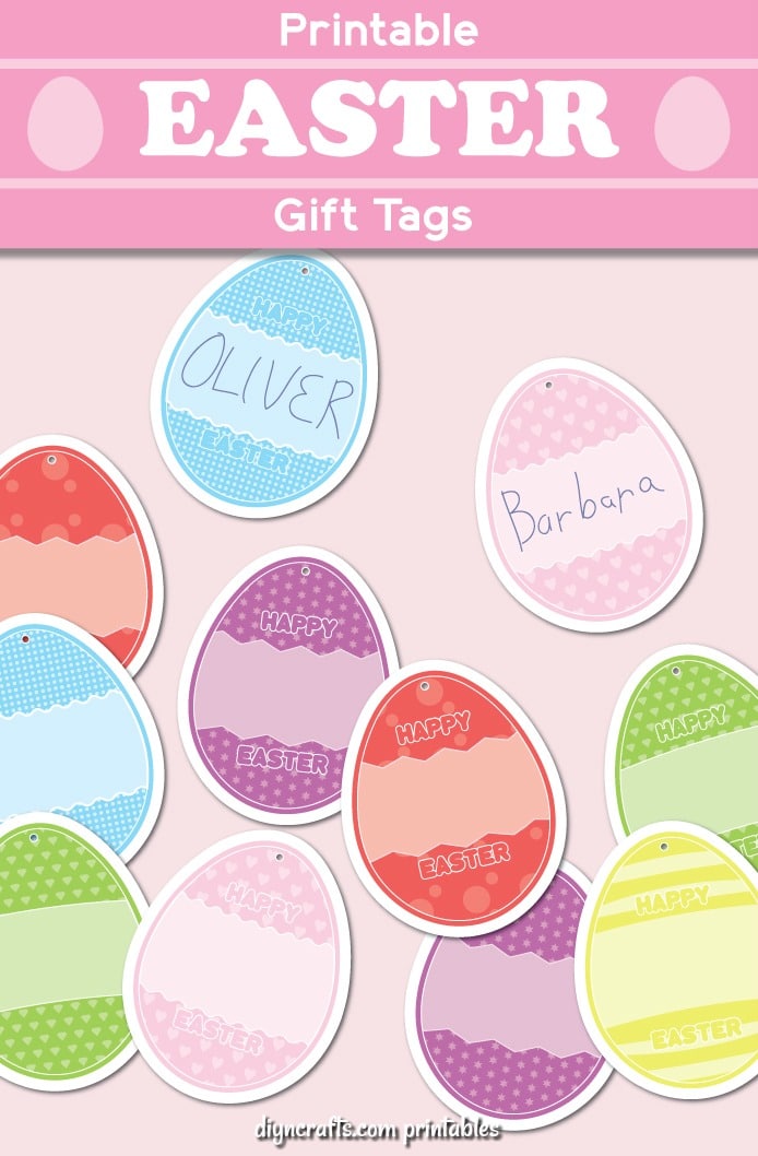 Names added in the middle of the egg shaped Easter gift tags.