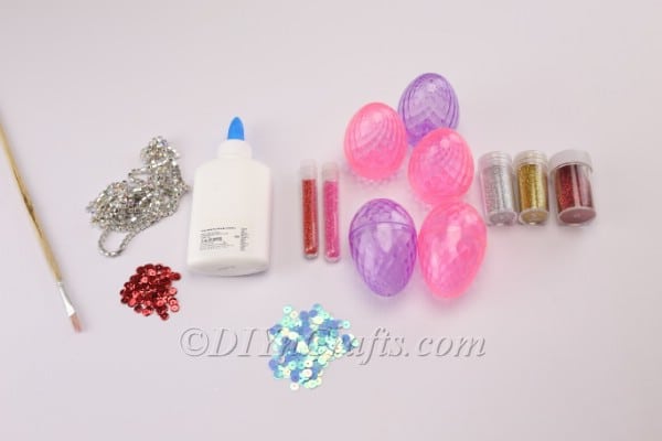 Plastic decor eggs project materials.