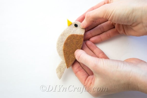 Make sure bird halves are perfectly aligned and trim off excess felt
