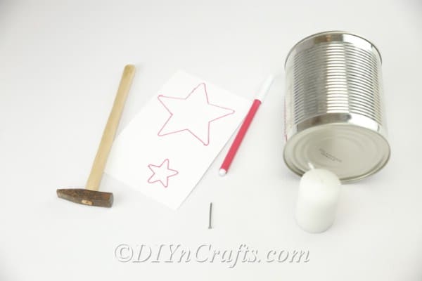 Supplies for making a tin can luminary