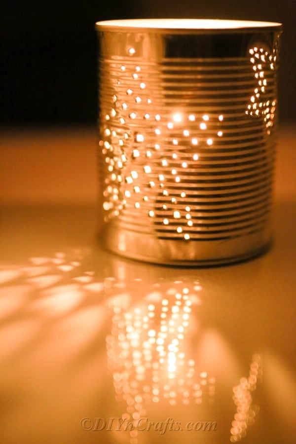 Tin can turned into lantern