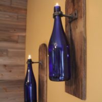 Single Reclaimed Rustic Wood Wine Bottle Oil Lamp Wall Sconce