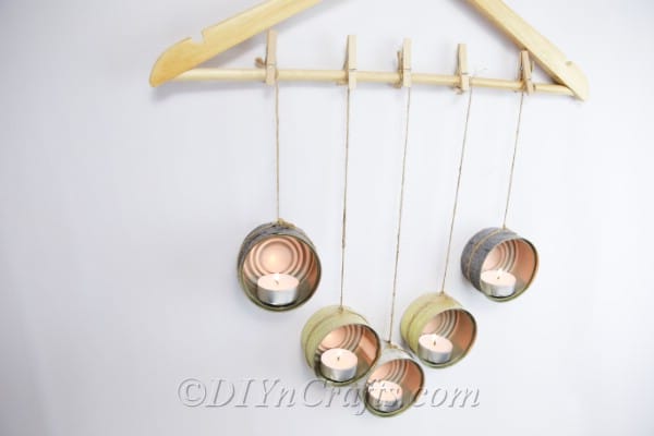 Hanging tuna can candle holder
