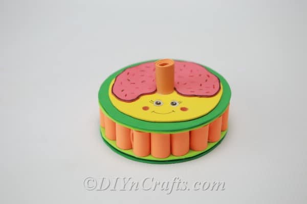 Finished donut box made from foam with a handle