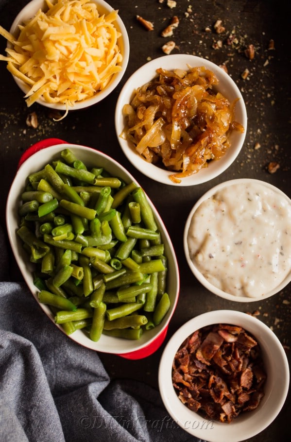Bacon, green beans and cheese for green bean casserole 