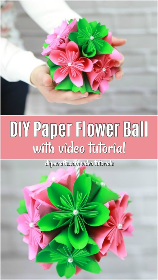 How to Make a Gorgeous DIY Paper Flower Ball - Step-by-step video tutorial shows you how to make this gorgeous DIY paper flower ball. Hang or place in a vase to display or use these as kissing balls for your wedding.