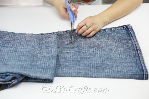 Cut out the section of pant leg you will require for this project.
