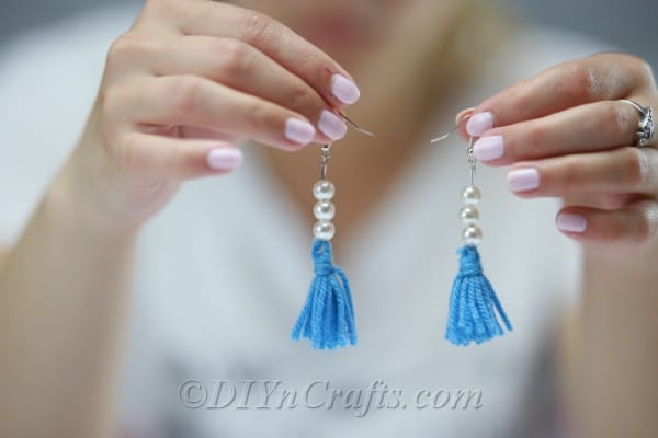 The tassel earrings are completed and ready to wear.