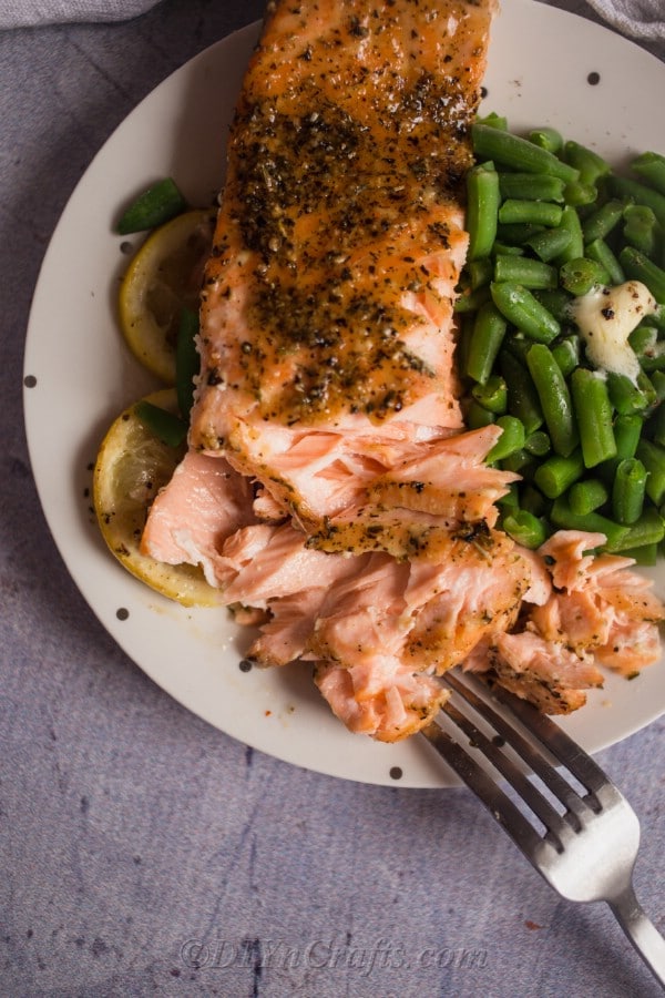 Overhead picture of salmon on a plate