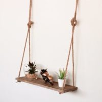 Rope and Wood Hanging Bathroom Swing Shelf