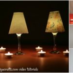 DIY Wine Glass Tealight Candle Holders Lantern Tutorial image showing completed lanterns in dark and light