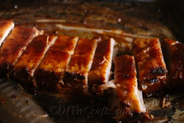 BBQ oven baked ribs on a baking sheet