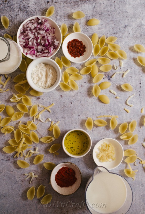 Ingredients for baked mac and cheese recipe
