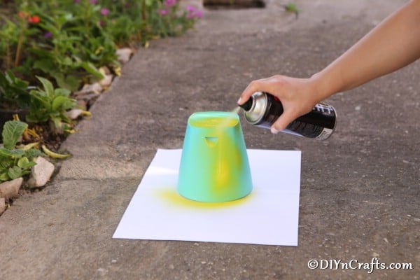 Painting a flower pot for a bee decoraiton
