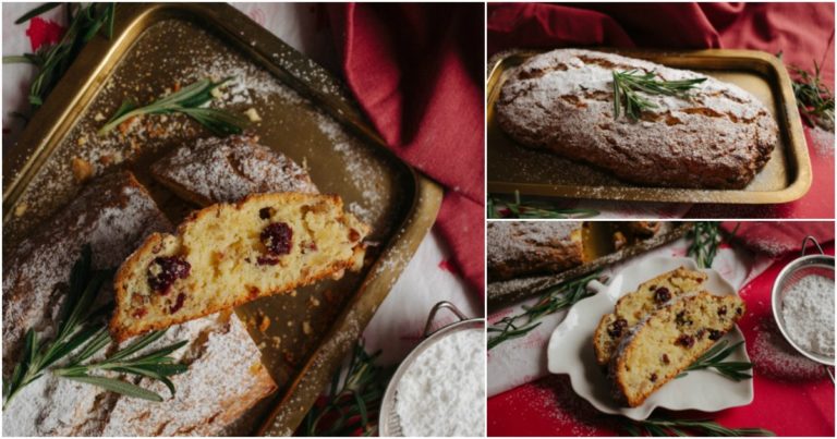 Small collage image of pictures of Christmas stollen