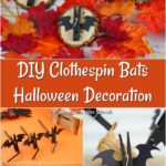Collage picture of a Halloween bat clothespin craft