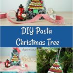 A collage of a christmas tree decoration made with pasta