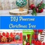 Collage image of a homemade painted pine cone ornament for Christmas
