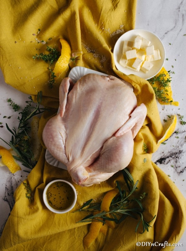 Ingredients for making a roasted rosemary chicken recipe