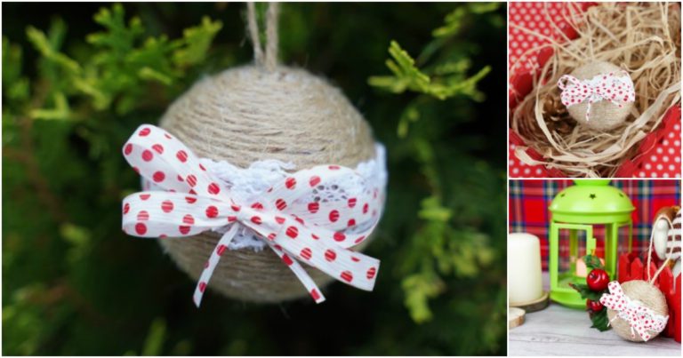 Rustic Christmas ornaments with twine ribbon and lace